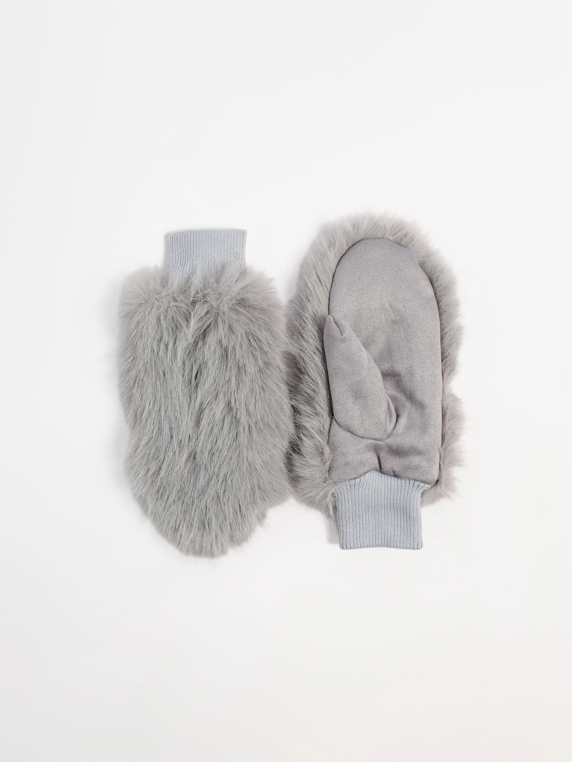 Варежки комбинированные из искусственного меха с вязаной резинкой в ассортименте